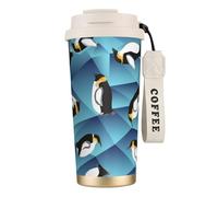 YXDVPALNE Pingouin polygone abstrait,Tasse à café isotherme en acier inoxydable 316 avec cordon, 500 ml, idéale pour les voyages en voiture