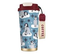 YXDVPALNE Pingouins mignons et flocons de neige,Tasse à café isotherme en acier inoxydable 316 avec cordon, 500 ml, idéale pour les voyages en voiture