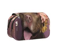 YXDVPALNE Pitbull avec des Fleurs Roses Trousse à Crayons Portable à Double Coque avec Fermeture éclair