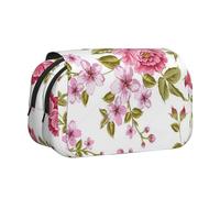 YXDVPALNE Pivoines Rose Paille Trousse à Crayons Portable à Double Coque avec Fermeture éclair