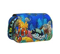 YXDVPALNE Poissons tropicaux colorés, Corail nageant dans Les Profondeurs de l'océan Trousse à Crayons Portable à Double Coque avec Fermeture éclair