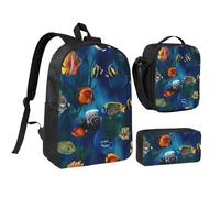 YXDVPALNE Poissons tropicaux de mer,Ensemble de 3 sacs à dos, sac à lunch et trousse pour étudiant