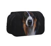 YXDVPALNE Portrait de Border Collie Trousse à Crayons Portable à Double Coque avec Fermeture éclair