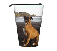 YXDVPALNE Portrait de Chien Boxer Brun de Plage,Trousse à Crayons télescopique, Porte-Crayons avec Pochette à Crayons zippée