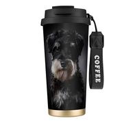 YXDVPALNE Portrait de Schnauzer gris foncé,Tasse à café isotherme en acier inoxydable 316 avec cordon, 500 ml, idéale pour les voyages en voiture
