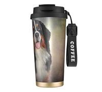 YXDVPALNE Portrait drôle de bouvier bernois,Tasse à café isotherme en acier inoxydable 316 avec cordon, 500 ml, idéale pour les voyages en voiture