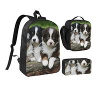 YXDVPALNE Quatuor de petits chiots bergers australiens,Ensemble de 3 sacs à dos, sac à lunch et trousse pour étudiant