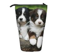 YXDVPALNE Quatuor de Petits Chiots bergers australiens,Trousse à Crayons télescopique, Porte-Crayons avec Pochette à Crayons zippée