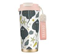 YXDVPALNE Raie pastenague de la vie marine,Tasse à café isotherme en acier inoxydable 316 avec cordon, 500 ml, idéale pour les voyages en voiture