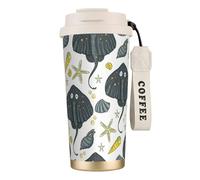 YXDVPALNE Raie pastenague de la vie marine,Tasse à café isotherme en acier inoxydable 316 avec cordon, 500 ml, idéale pour les voyages en voiture