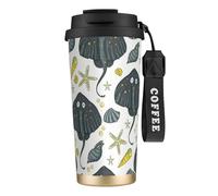 YXDVPALNE Raie pastenague de la vie marine,Tasse à café isotherme en acier inoxydable 316 avec cordon, 500 ml, idéale pour les voyages en voiture