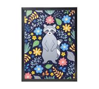 YXDVPALNE Raton laveur et fleurs tropicales,Impressions d'art mural, cadre noir, peinture décorative à suspendre pour la maison, 30 x 40 cm