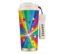YXDVPALNE Rayons de confettis arc-en-ciel et étoiles,Tasse à café isotherme en acier inoxydable 316 avec cordon, 500 ml, idéale pour les voyages en voiture