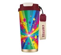YXDVPALNE Rayons de confettis arc-en-ciel et étoiles,Tasse à café isotherme en acier inoxydable 316 avec cordon, 500 ml, idéale pour les voyages en voiture