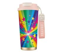 YXDVPALNE Rayons de confettis arc-en-ciel et étoiles,Tasse à café isotherme en acier inoxydable 316 avec cordon, 500 ml, idéale pour les voyages en voiture
