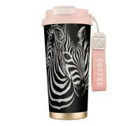 YXDVPALNE Rayures zébrées imprimées en noir et blanc,Tasse à café isotherme en acier inoxydable 316 avec cordon, 500 ml, idéale pour les voyages en voiture