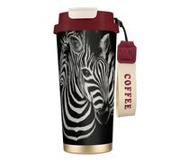 YXDVPALNE Rayures zébrées imprimées en noir et blanc,Tasse à café isotherme en acier inoxydable 316 avec cordon, 500 ml, idéale pour les voyages en voiture