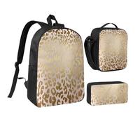 YXDVPALNE Rose Or Rose Métallisé Acier Léopard Peau d'animal,Ensemble de 3 sacs à dos, sac à lunch et trousse pour étudiant