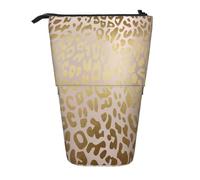 YXDVPALNE Rose Or Rose Métallisé Acier Léopard Peau d'animal,Trousse à Crayons télescopique, Porte-Crayons avec Pochette à Crayons zippée