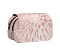 YXDVPALNE Rose Rose Or Blush Traits d'or Rayures Brillance Trousse à Crayons Portable à Double Coque avec Fermeture éclair