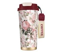 YXDVPALNE Roses roses sépia vintage shabby chic,Tasse à café isotherme en acier inoxydable 316 avec cordon, 500 ml, idéale pour les voyages en voiture