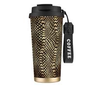 YXDVPALNE Safari Africain Noir Or Python Peau Animale Sépia,Tasse à café isotherme en acier inoxydable 316 avec cordon, 500 ml, idéale pour les voyages en voiture