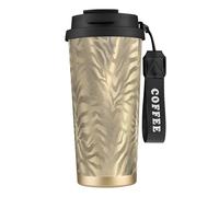 YXDVPALNE Safari Africain Or Glamour Zèbre Peau d'Animal Sépia,Tasse à café isotherme en acier inoxydable 316 avec cordon, 500 ml, idéale pour les voyages en voiture