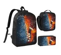 YXDVPALNE Saxophone dans le feu et l'eau,Ensemble de 3 sacs à dos, sac à lunch et trousse pour étudiant