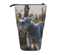 YXDVPALNE Schnauzer Nain Animaux de Compagnie Chiens Gris,Trousse à Crayons télescopique, Porte-Crayons avec Pochette à Crayons zippée