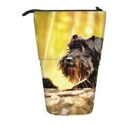 YXDVPALNE Schnauzer Nain Animaux de Compagnie Chiens Noirs,Trousse à Crayons télescopique, Porte-Crayons avec Pochette à Crayons zippée