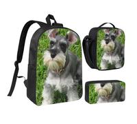 YXDVPALNE Schnauzer nain,Ensemble de 3 sacs à dos, sac à lunch et trousse pour étudiant