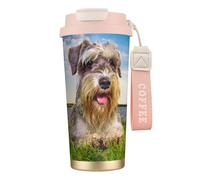 YXDVPALNE Schnauzer Pelouse Animaux Chiens Gris Chnauzer,Tasse à café isotherme en acier inoxydable 316 avec cordon, 500 ml, idéale pour les voyages en voiture