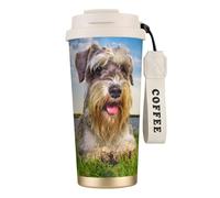 YXDVPALNE Schnauzer Pelouse Animaux Chiens Gris Chnauzer,Tasse à café isotherme en acier inoxydable 316 avec cordon, 500 ml, idéale pour les voyages en voiture