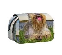 YXDVPALNE Schnauzer Pelouse Animaux Chiens Gris Chnauzer Trousse à Crayons Portable à Double Coque avec Fermeture éclair