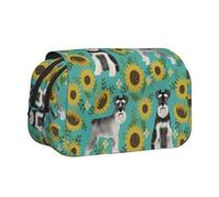 YXDVPALNE Schnauzer Tournesols Printemps Été Floral Race de Chien Chien Trousse à Crayons Portable à Double Coque avec Fermeture éclair