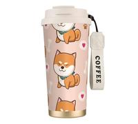 YXDVPALNE Shiba Inu mignon et kawaii,Tasse à café isotherme en acier inoxydable 316 avec cordon, 500 ml, idéale pour les voyages en voiture
