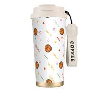 YXDVPALNE Silhouette de basket-ball,Tasse à café isotherme en acier inoxydable 316 avec cordon, 500 ml, idéale pour les voyages en voiture