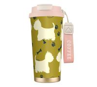YXDVPALNE Silhouette de chien West Highland Animal West,Tasse à café isotherme en acier inoxydable 316 avec cordon, 500 ml, idéale pour les voyages en voiture
