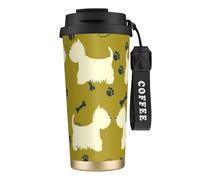 YXDVPALNE Silhouette de chien West Highland Animal West,Tasse à café isotherme en acier inoxydable 316 avec cordon, 500 ml, idéale pour les voyages en voiture