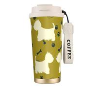 YXDVPALNE Silhouette de chien West Highland Animal West,Tasse à café isotherme en acier inoxydable 316 avec cordon, 500 ml, idéale pour les voyages en voiture