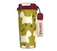 YXDVPALNE Silhouette de chien West Highland Animal West,Tasse à café isotherme en acier inoxydable 316 avec cordon, 500 ml, idéale pour les voyages en voiture