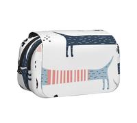 YXDVPALNE Teckel Bleu Marine Mignon Trousse à Crayons Portable à Double Coque avec Fermeture éclair