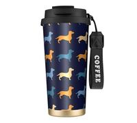 YXDVPALNE Teckel Bleu Orange Chien,Tasse à café isotherme en acier inoxydable 316 avec cordon, 500 ml, idéale pour les voyages en voiture