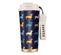 YXDVPALNE Teckel Bleu Orange Chien,Tasse à café isotherme en acier inoxydable 316 avec cordon, 500 ml, idéale pour les voyages en voiture