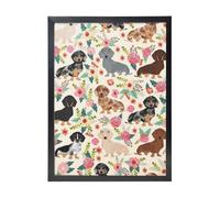 YXDVPALNE Teckel Floral Fleurs Vintage,Impressions d'art mural, cadre noir, peinture décorative à suspendre pour la maison, 30 x 40 cm