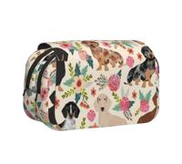 YXDVPALNE Teckel Floral Fleurs Vintage Trousse à Crayons Portable à Double Coque avec Fermeture éclair