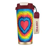 YXDVPALNE Teinture arc-en-ciel en forme de cœur,Tasse à café isotherme en acier inoxydable 316 avec cordon, 500 ml, idéale pour les voyages en voiture