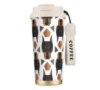 YXDVPALNE Tête de Doberman à motif polygonal,Tasse à café isotherme en acier inoxydable 316 avec cordon, 500 ml, idéale pour les voyages en voiture