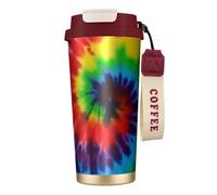 YXDVPALNE Tie Dye Arc-en-ciel coloré,Tasse à café isotherme en acier inoxydable 316 avec cordon, 500 ml, idéale pour les voyages en voiture