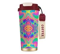YXDVPALNE Tie Dye coloré arc-en-ciel néon,Tasse à café isotherme en acier inoxydable 316 avec cordon, 500 ml, idéale pour les voyages en voiture